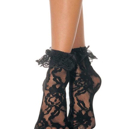 Bielizna-LACE ANKLET WITH RUFFLE BLACK OS