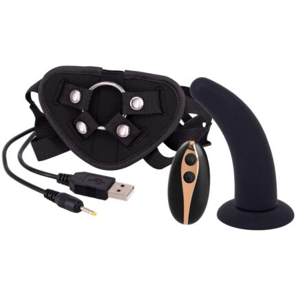 Strap-on regulowane paski wibrujące czarne dildo